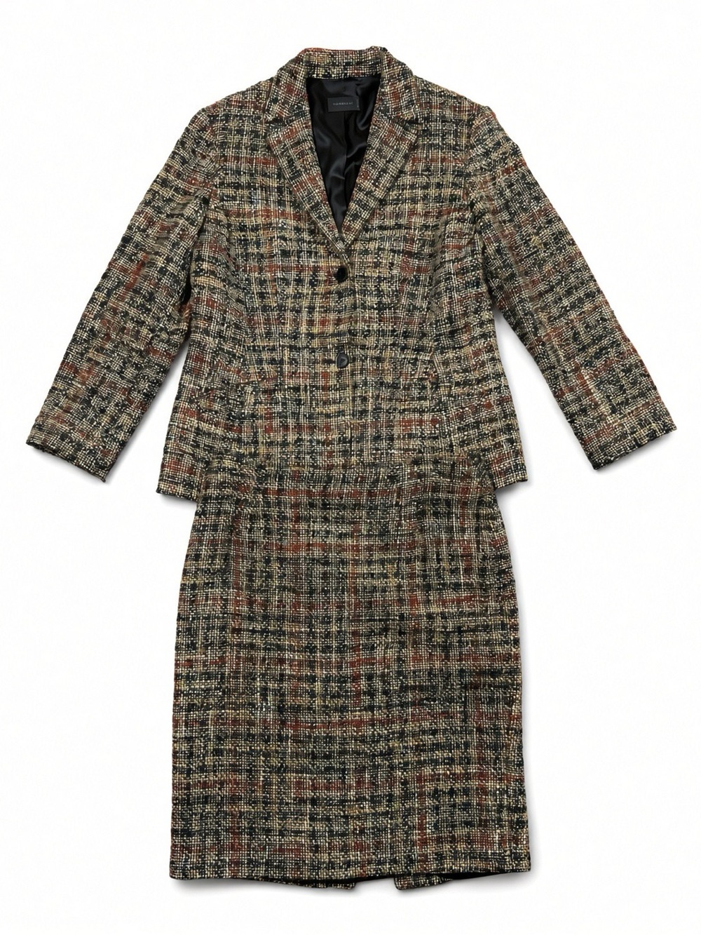 Tombolini Womens Tweed Skirt Suit Size 48 Italy Wool Blend Jacket Skirt Set